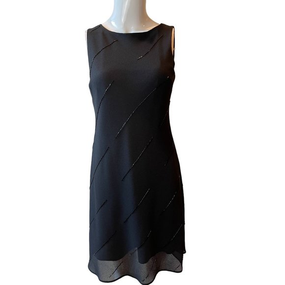 Positive Attitude Womens Sheath Dress Sequin Detail Round Neck Black SZ 6 Petite - Picture 1 of 6